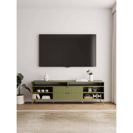 Manhattan Comfort DUMBO 85in TV Stand in Olive Green TV002-OG